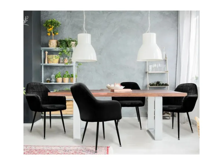 ECD Germany 2er Set Esszimmerstühle Küchenstühle Schwarz aus Samt