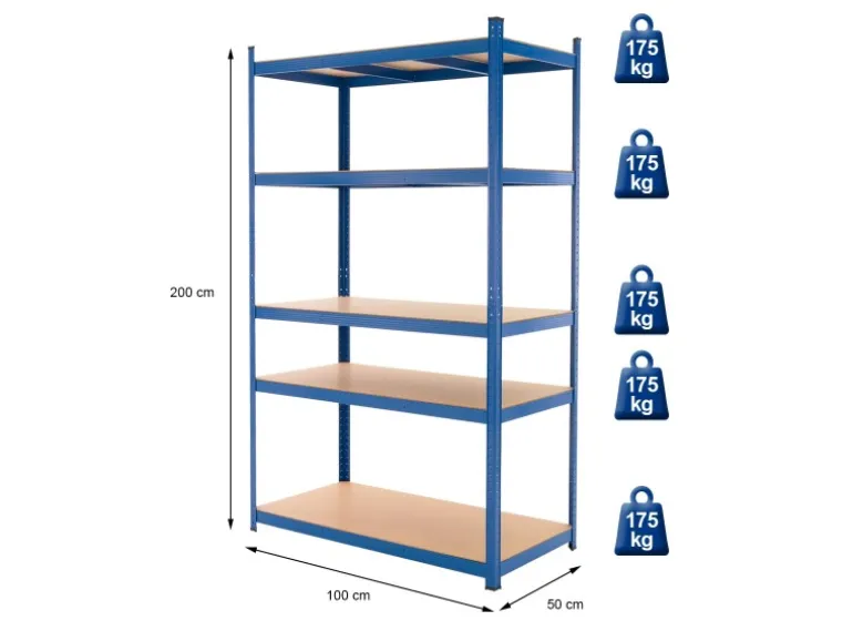 ECD Germany 2Er Set Werkstattregal 200x100x50 cm Blau Pulverbeschichter Metall