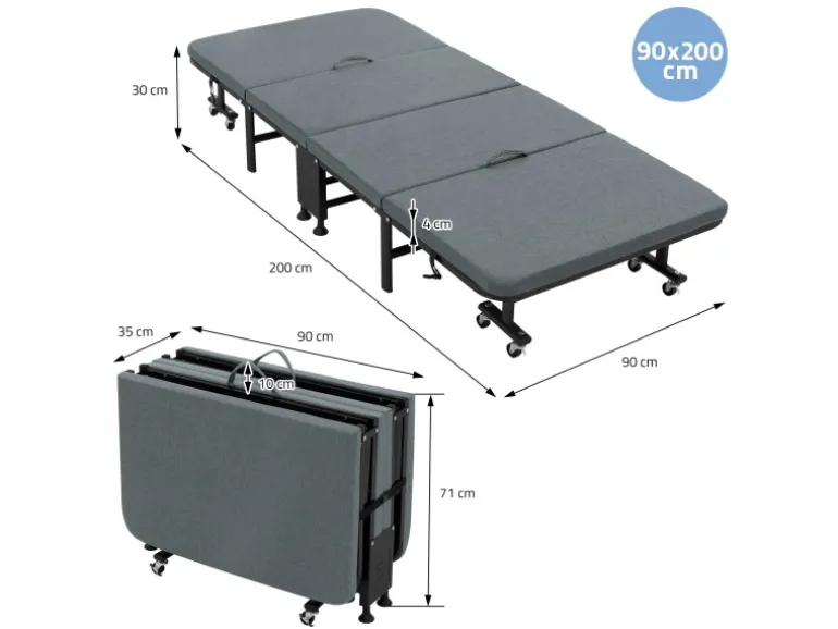 ECD Germany Gästebett 90x200 cm Klappbares Einzelbett mit Matratze
