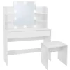 ECD Germany Schminktisch Set mit Hocker Spiegel LED-Beleuchtung 108x40x140 cm