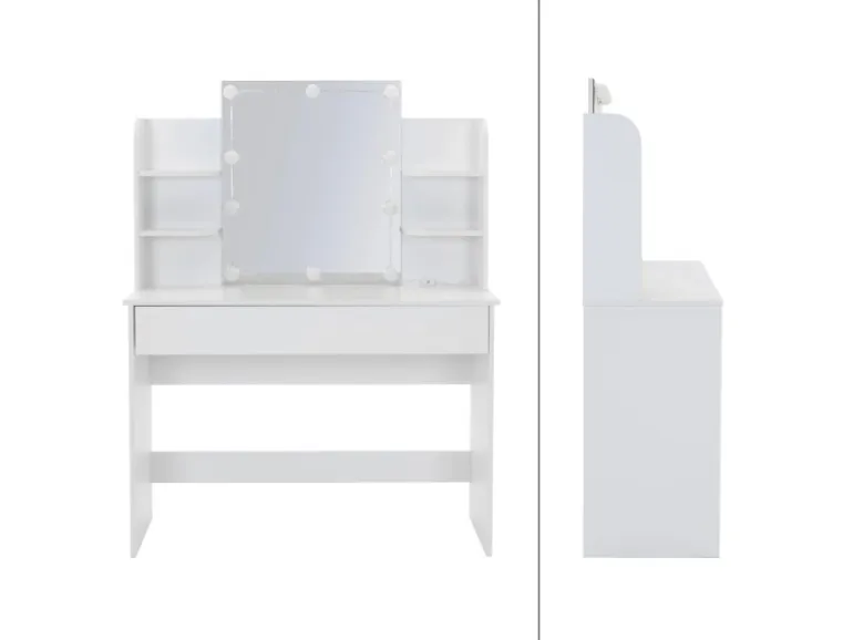 ECD Germany Schminktisch Set mit Hocker Spiegel LED-Beleuchtung 108x40x140 cm