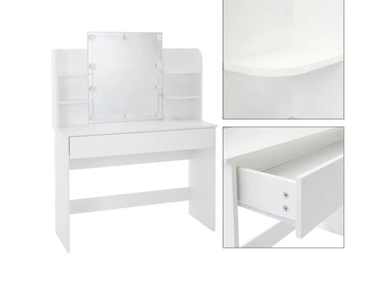 ECD Germany Schminktisch Set mit Hocker Spiegel LED-Beleuchtung 108x40x140 cm