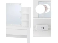 ECD Germany Schminktisch Set mit Hocker Spiegel LED-Beleuchtung 108x40x140 cm