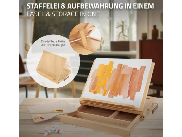 ECD Germany Tischstaffelei Holz mit Schublade und Palette Holzstaffelei Klein
