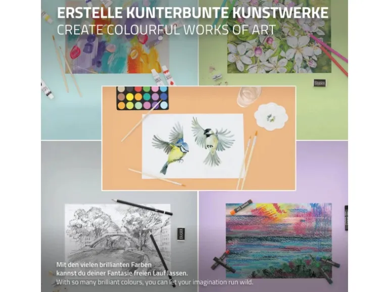 ECD Germany 140tlg XXL Malset mit Staffelei Künstler Acryl Zeichenset Buntstifte