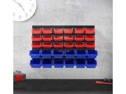 ECD Germany Wandregal mit Stapelboxen 30Tlg Blau-Rot 18 Kleine 12 Große Schütten