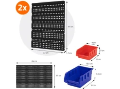 ECD Germany Wandregal mit Stapelboxen 30Tlg Blau-Rot 18 Kleine 12 Große Schütten