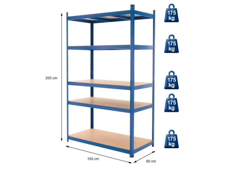 ECD Germany Werkstattregal 200x100x60 cm Blau aus Metall mit 5 Böden aus MDF