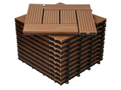 ECD Germany WPC Terrassenfliesen 30x30 cm 33er Spar Set Hellbraun Mosaik