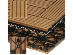 ECD Germany WPC Terrassenfliesen 30 x 30 cm 55er Spar Set Teak Mosaik Holzoptik
