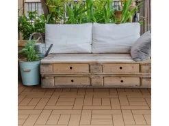 ECD Germany WPC Terrassenfliesen 30 x 30 cm 55er Spar Set Teak Mosaik Holzoptik