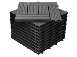 ECD Germany WPC Terrassenfliesen 30x30 cm 11Er Spar Set Anthrazit Mosaik