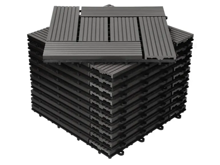 ECD Germany WPC Terrassenfliesen 30x30 cm 11Er Spar Set Anthrazit Mosaik