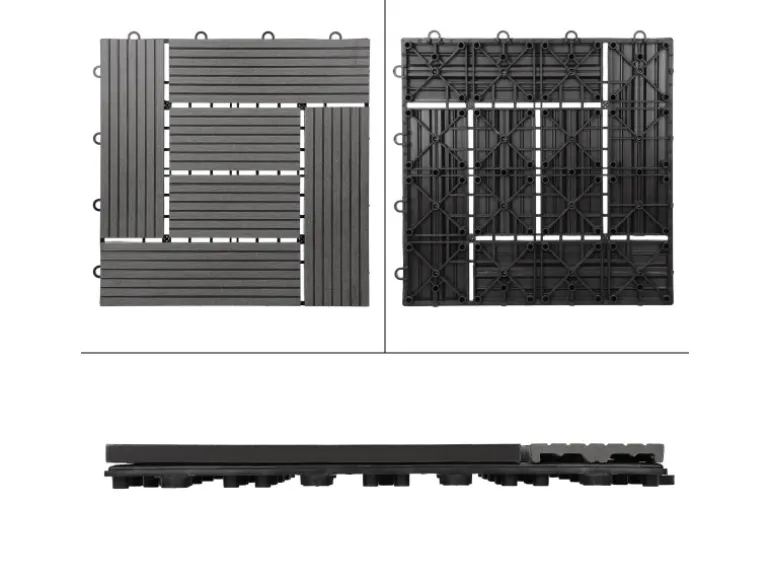 ECD Germany WPC Terrassenfliesen 30x30 cm 11Er Spar Set Anthrazit Mosaik