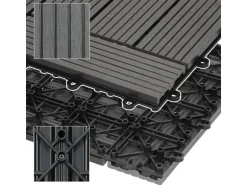 ECD Germany WPC Terrassenfliesen 30x30 cm 11Er Spar Set Anthrazit Mosaik