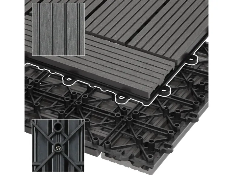 ECD Germany WPC Terrassenfliesen 30x30 cm 11Er Spar Set Anthrazit Mosaik
