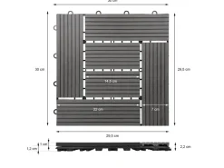 ECD Germany WPC Terrassenfliesen 30x30 cm 11Er Spar Set Anthrazit Mosaik