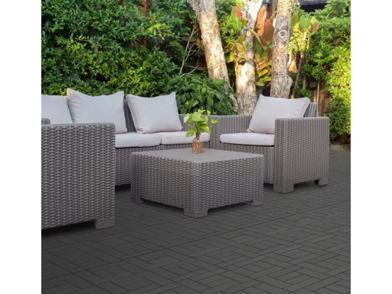 ECD Germany WPC Terrassenfliesen 30x30 cm 11Er Spar Set Anthrazit Mosaik