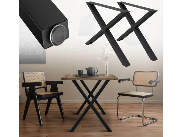 ECD Germany 2x Tischbeine X-Design X-Form 60x72 cm Schwarz Stahl Industriedesign
