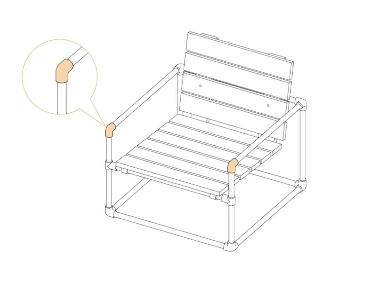 Eckstück 90° Schwarz matt für Stahlrohr Ø 2,7 cm