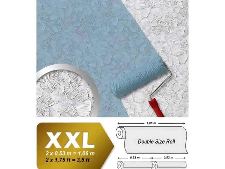 EDEM 80309BR60 Xxl Vliestapete zum Überstreichen spachtel-putz-dekor 25,05 m x 1,06 m 26,50 m2 Weiß