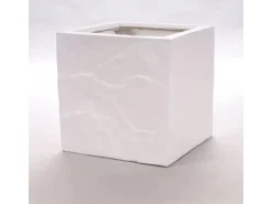 Elegant Einrichten Pflanzkübel Fiberglas Stein-Optik Quadratisch 40x40x40cm Weiß