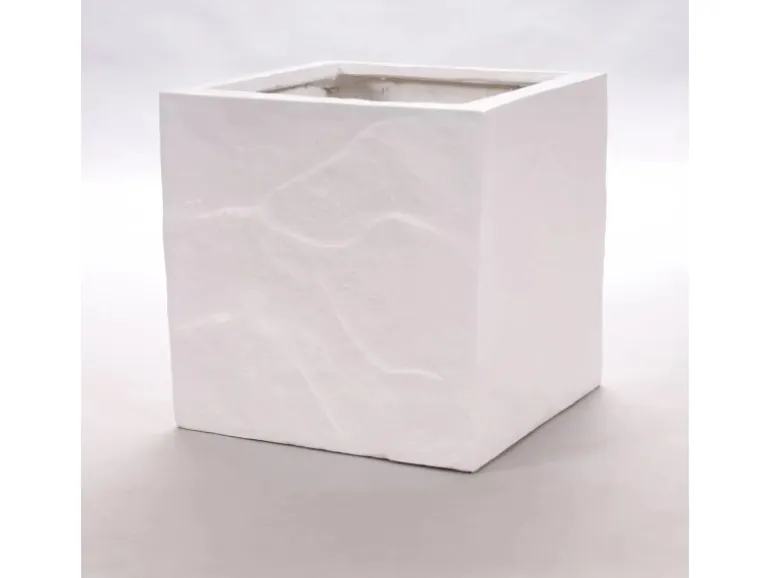 Elegant Einrichten Pflanzkübel Fiberglas Stein-Optik Quadratisch 40x40x40cm Weiß