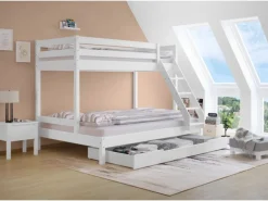Erst-Holz Doppel-Etagenbett 90 x 200 cm und 140 x 200 cm Erwachsene Kiefer Weiß Modell 18 ohne Zubehör