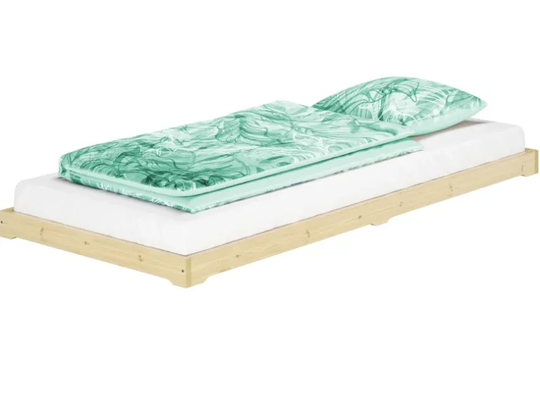 Erst-Holz Extra Flaches Einzelbett Futon Unbehandeltes Holz Loft 90 x 200 cm Fichte Rollrost inkl.