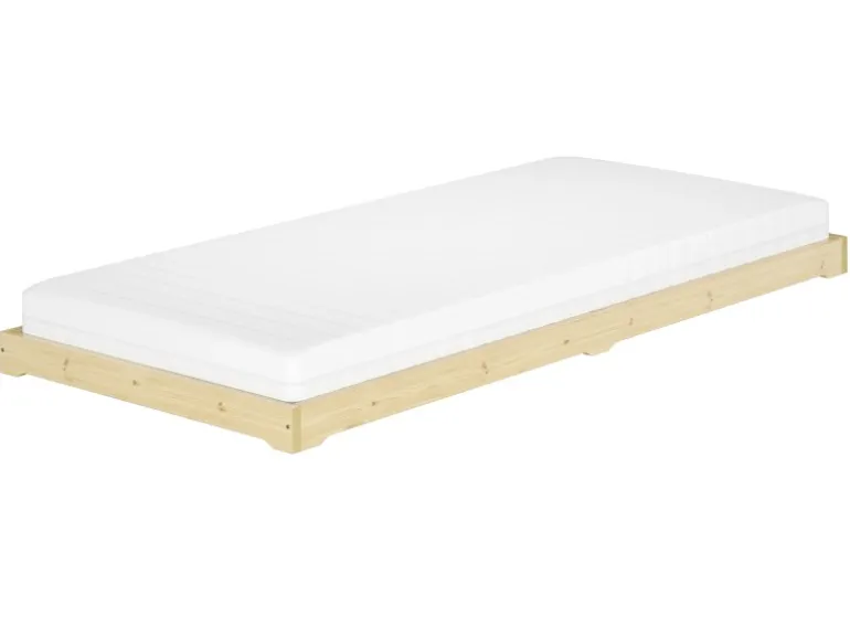 Erst-Holz Extra Flaches Einzelbett Futon Unbehandeltes Holz Loft 90 x 200 cm Fichte Rollrost inkl.