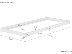 Erst-Holz Extra Flaches Einzelbett Futon Unbehandeltes Holz Loft 90 x 200 cm Fichte Rollrost inkl.
