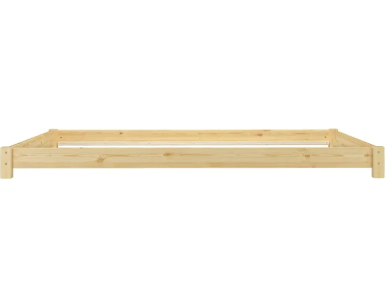 Erst-Holz Flaches Echtholzbett Bodenbett 200 x 200 Kiefer Massivholz Modell 51 Rollrost inkl.