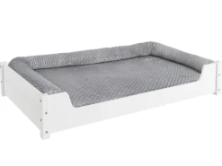 Erst-Holz Hundesofa XXL für Dogge Bernhardiner Tierbett 120 x 70 cm Kiefer Weiß mit Rollrost. Polster und Matratze