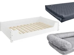 Erst-Holz Hundesofa XXL für Dogge Bernhardiner Tierbett 120 x 70 cm Kiefer Weiß Rollrost und Matratze inkl.
