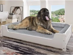 Erst-Holz Hundesofa XXL für Dogge Bernhardiner Tierbett 120 x 70 cm Kiefer Weiß Rollrost und Matratze inkl.