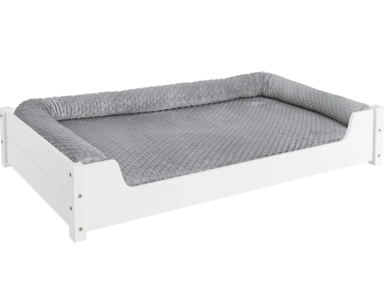 Erst-Holz Hundesofa XXL für Dogge Bernhardiner Tierbett 120 x 70 cm Kiefer Weiß Rollrost und Matratze inkl.
