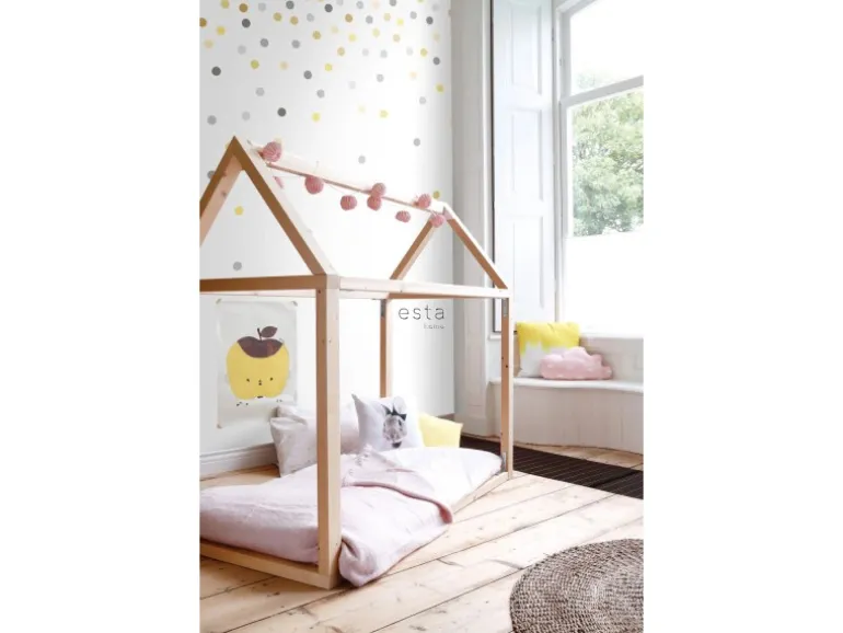 ESTAhome Fototapete Konfetti Punkte Gelb und Grau 200 x 279 cm 158930