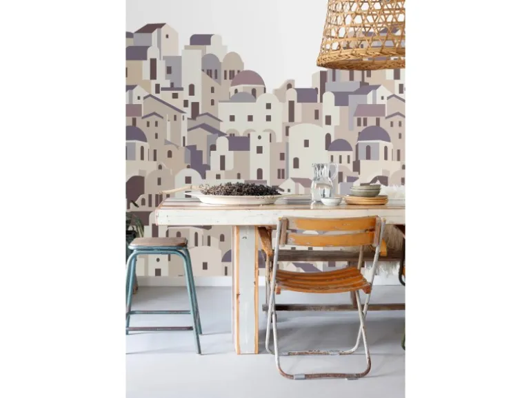 ESTAhome Fototapete Mediterrane Häuser Beige und Grau 200 x 279 cm 159260