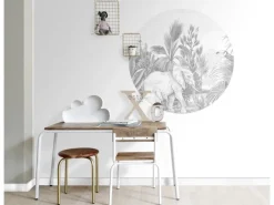 ESTAhome Selbstklebende Runde Tapete Dschungelmuster Grau Ø 70 cm 159075