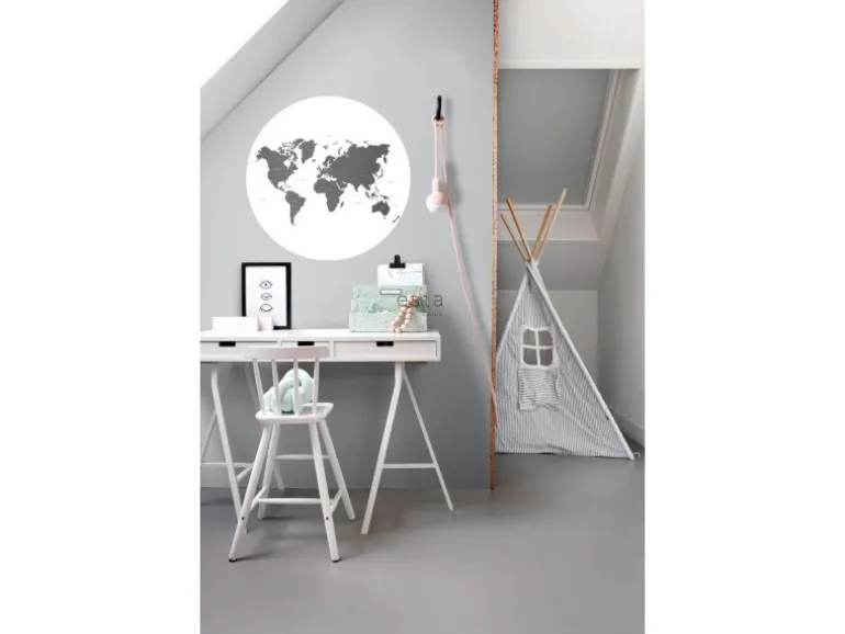 ESTAhome Selbstklebende Runde Tapete Weltkarte Schwarz-Weiß Ø 70 cm 158985