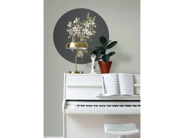 ESTAhome Selbstklebende Runde Tapete Blüte Hellrosa und Schwarz Ø 70 cm 158992