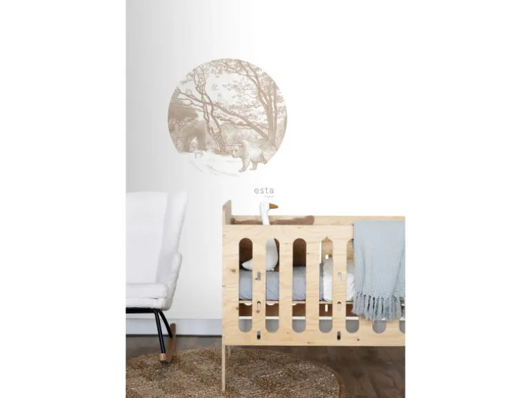 ESTAhome Selbstklebende Runde Tapete Wald Mit Waldtieren Beige Ø 70 cm 159072