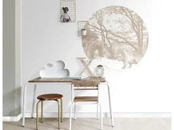 ESTAhome Selbstklebende Runde Tapete Wald Mit Waldtieren Beige Ø 70 cm 159072