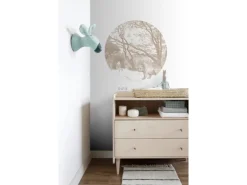ESTAhome Selbstklebende Runde Tapete Wald Mit Waldtieren Beige Ø 70 cm 159072