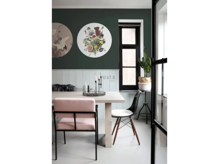 ESTAhome Selbstklebende Runde Tapete Blumenstrauß Grün Rosa und Gelb Ø 70 cm 158996