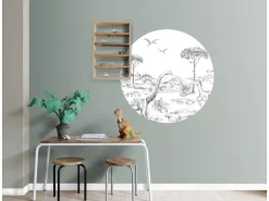 ESTAhome Selbstklebende Runde Tapete Dinosaurier Schwarz-Weiß Ø 70 cm 159073