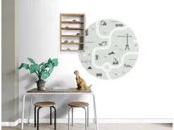 ESTAhome Selbstklebende Runde Tapete Fahrzeuge Mintgrün Ø 70 cm 159066