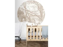 ESTAhome Selbstklebende Runde Tapete Wald Mit Waldtieren Beige Ø 140 cm 159085
