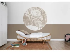 ESTAhome Selbstklebende Runde Tapete Wald Mit Waldtieren Beige Ø 140 cm 159085