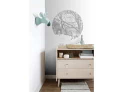 ESTAhome Selbstklebende Runde Tapete Wald Mit Waldtieren Grau Ø 70 cm 159070
